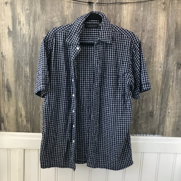 Cactus black label blue plaid cotton button up short sleeve shirt size S - Picture 1 of 3